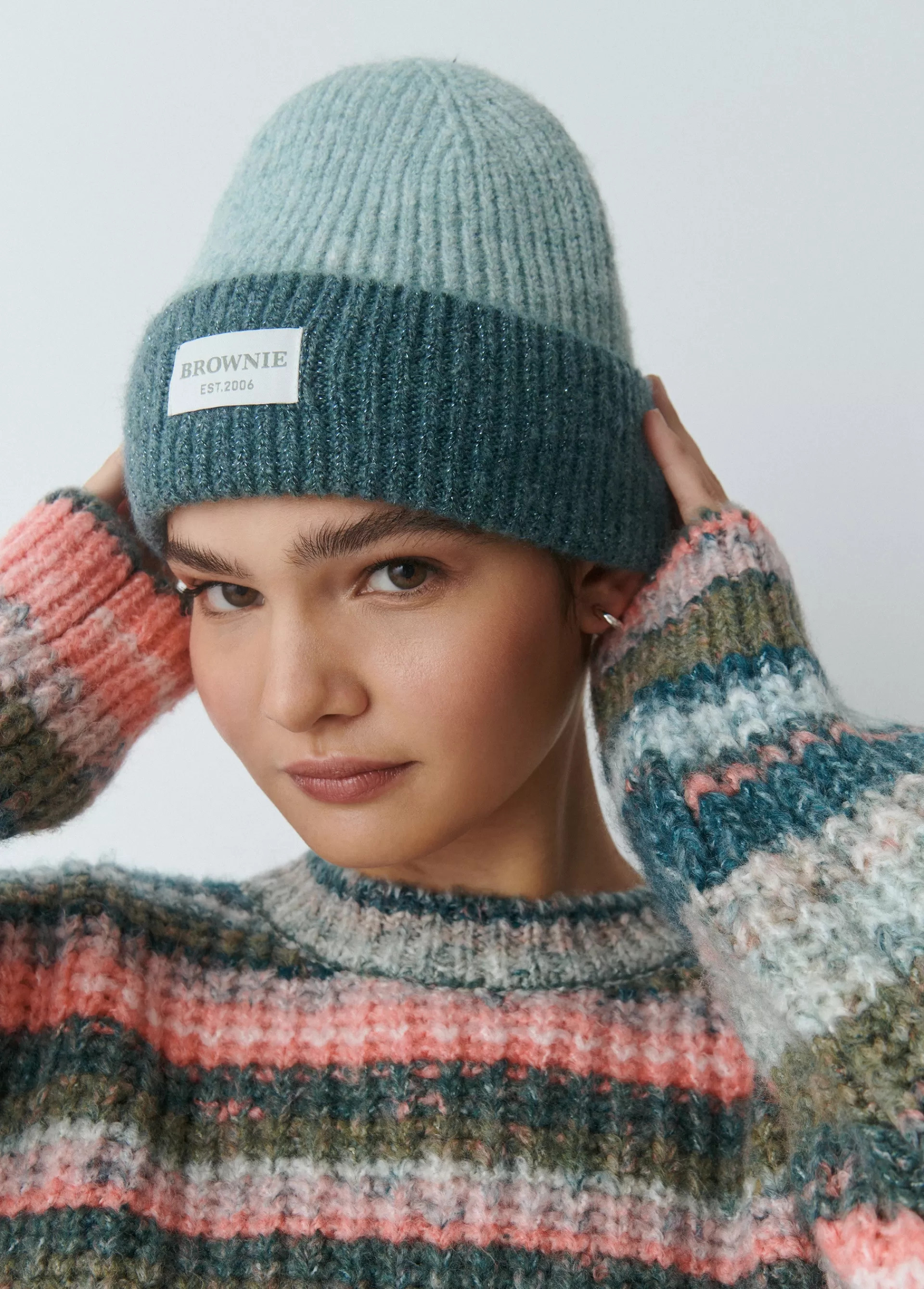 Brownie Gorro bicolor canalé lurex